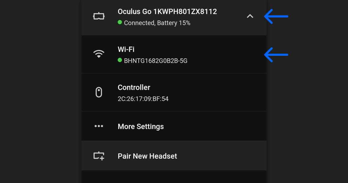 Oculusアプリの画面